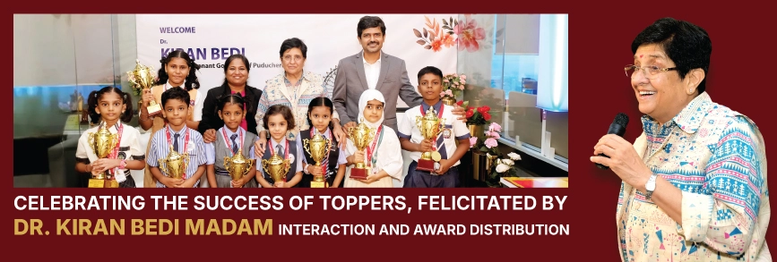 Dr Kiran Bedi awarding Indian Talent Olympiad topper students