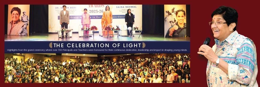 Dr Kiran Bedi awarding Indian Talent Olympiad topper students