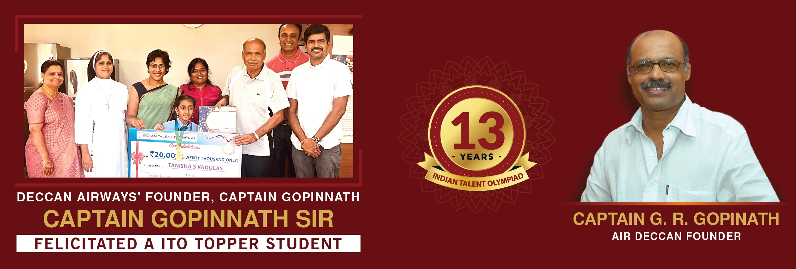 Captain Gopinath felicitating ITO topper student